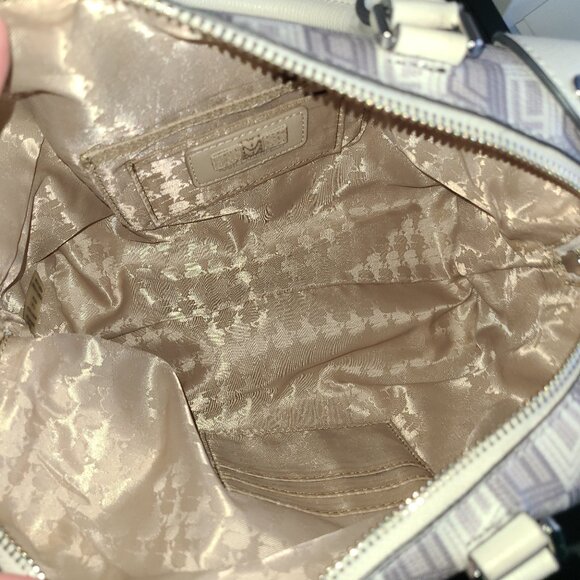 KARL LAGERFELD Valette Logo Leather Double Top Handle Bag WHITE/GRAY - Picture 6 of 11